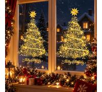 Calcomanías para ventanas con motivos de árbol de Navidad, color dorado, 45 x 60 cm, paquete de 2 unidades, decoración navideña para ventanas