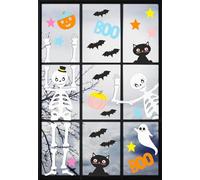 Calcomanías reutilizables para ventana de Halloween (sin pegamento), decoraciones de fiesta divertidas y espeluznantes, aptas para niños, con murciélagos, esqueletos, gatos negros, calabazas,