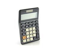 Calculadora de Mesa Office Box de Aluminio - 12 Dígitos, Pantalla LCD Máxima, Botón ON/Off, Dual Solar + Batería, Ideal para Oficina, Hogar y Estudio. (Negro)