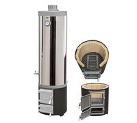 Caldera de calentador de agua de madera 120 L, 7,5 kW, 40 × 40 × 155 cm, puerta de chimenea de hierro fundido, acero inoxidable, 3 bar