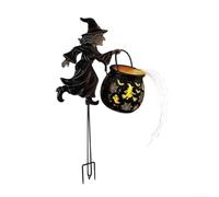 Caldero de bruja de Halloween luz solar para jardín al aire libre con efecto de llama parpadeante y patrones de proyección para decoración de caminos, 30 cm, negro