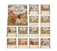 Caleendar 2027 Country Life Animal Wall - Planificador de granja de 12 | Material de papel duradero con bonitas ilustraciones de animales de granja, planificador mensual colgante para el hogar