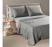 Caleffi Juego de sábanas de matrimonio bicolor de algodón y Lyocell Art. Vita sábana superior 240 x 280 cm, sábana bajera ajustable 180 x 200 cm y 2 fundas de almohada 50 x 80 cm (gris)