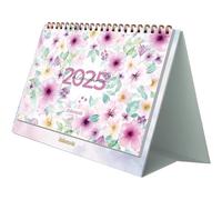 Calendario 2025 Sobremesa - Mensual Enero a Diciembre, Español e Inglés, Tamaño 21,5 x 15,5 cm, Con Plannings Mensuales y Anual, Cierre Anillas Doble Wire’o - Takenote Valentina