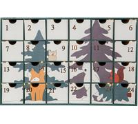 Calendario de Adviento "Forest Friends", 24 ledes de luz blanca cálida, aprox. 38 x 24,5 cm, blanco/multicolor, 24 cajones, batería, temporizador