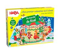 Calendario de Adviento HABA - En el mercado de Navidad - 24 figuras de madera diseñadas con amor y decoración de juego en 3D - para niños a partir de 2 años.