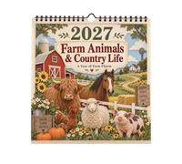 Calendario de granja 2027, planificador de gestión de horarios de país | Country Life - Calendario de pared de 12 meses para aula, comedor, dormitorio, sala de estar, dormitorio