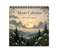Calendario de pared 2027, fase lunar ilustrada, decoración de granja de | Arte del ciclo lunar, diseño de cuadrícula de 12 meses, espaciosos bloques de fecha y sección de notas