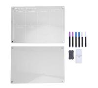Calendario de refrigerador Tablero de menú de borrado en seco transparente con 6 marcadores Planificador semanal de acrílico Tablero de planificación en blanco para la