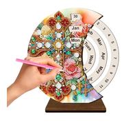 Calendario perpetuo de madera, kit artesanal artístico de strass 3D con soporte de escritorio, calendarios decorativos de madera para casa, oficina, escuela, apartamento, dormitorio, hotel, aula, 7,09