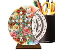 Calendario perpetuo de madera, kits de arte 3D de diamantes de imitación, soporte de exhibición de oficina de 8 pulgadas, marco de calendario de madera maciza con números, decoración del hogar de