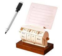 Calendario perpetuo de madera para escritorio con base de madera, calendario de bloque giratorio, incluye tarjeta de recordatorio y marcador borrable, visualización de fecha rodante de ABS