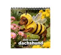 Calendarios pared lindos perro salchichas 2026 | Calendario pared Dachshund 2026 | Calendario mensual familiar Bee Dachshund | planificador paredes animales espiral 12 meses para hogar