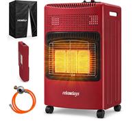 Calentador a gas Relaxdays, con 3 placas de cerámica, 1500-4200 W, para uso interior y exterior, con ruedas, compatible con botellas de gas, calentador infrarrojo a gas, color rojo