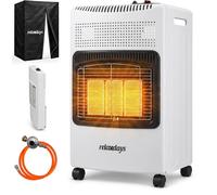 Calentador a gas Relaxdays, con 3 placas de cerámica, 1500-4200 W, para uso interior y exterior, con ruedas, compatible con botellas de gas, calentador infrarrojo a gas, color blanco