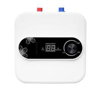 Calentador de agua caliente eléctrico de 1,5 kW, 8 L, pequeño calentador de agua con indicador LED, ajustable de 30 a 65 °C, montaje en pared/independiente, enchufe europeo para cocina y baño