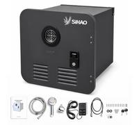 Calentador de agua de gas de 10 l/min, 12 V CC, 5 A, LPG, dispositivo empotrable con puerta con cerradura, panel de control externo de 6 m y juego de ducha extendido, para autocaravana, camping