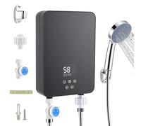 Calentador de agua eléctrico, 5500 W, mini calentador de agua instantáneo, kit de ducha con ducha de mano, indicador de temperatura LED para ducha, baño, cocina