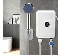 Calentador de agua instantáneo mini, 5500 W, 220 V, eléctrico, para debajo del fregadero, con pantalla LCD de temperatura, controlado electrónicamente. Ideal para ducha, baño y cocina