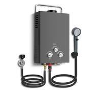 Calentador de agua portátil de gas natural de 6 l, 1,58 GPM, ducha caliente instantánea for camping/vehículo recreativo, 40 000 BTU, sin tanque(Nero)