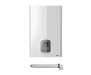 Calentador de baño a gas, chimenea, ventilación. Modelo: Avenir Plus LNX BasNox Chaffoteaux. Capacidad: 16 litros/min. Combustible: butano/propano/gas