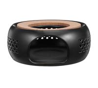 Calentador de Tetera Cerámica con Tapete de Corcho, Negro Mate | Soporte para Calentar Bebidas, Uso en Oficina y Reuniones Informales, Calentamiento Uniforme y Protección