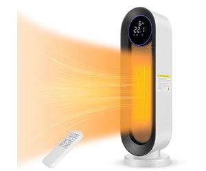 Calentador de ventilador de cerámica, 2000 W, 3 modos, termostato, temporizador de 12 horas, protección contra inclinaciones, 100° oscilante para hogar y oficina, pantalla grande blanca