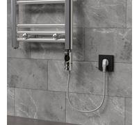 Calentador eléctrico LuxeBath de 600W, cromado, con termostato y pantalla LCD. Incluye regulador electrónico de temperatura y función de temporizador. Elementos calefactores para radiadores de baño