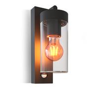 CALEX aplique de pared Perugia, para exteriores e interiores, casquillo E27, con sensor de movimiento, con bombilla incluida, aluminio, impermeable, negro