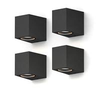 CALEX aplique de pared Sanremo, para exteriores e interiores, casquillo GU10, forma rectangular, downlight LED con sensor día/noche, impermeable, negro, pack de 4