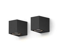 CALEX aplique de pared Sanremo, para exteriores e interiores, casquillo GU10, forma rectangular, downlight LED con sensor día/noche, impermeable, negro, pack de 2