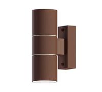 CALEX aplique de pared Turin, para exteriores e interiores, 2x casquillos GU10, forma cilíndrica, luz arriba y abajo, impermeable, sin bombillas, color óxido