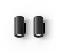 CALEX Aplique de Pared Valmer, Interior y Exterior, Recargable, LED Integrado, Forma Cilíndrica, Luz Arriba y Abajo, Resistente al Agua, Negro, Pack de 2