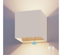 CALEX aplique de pared Volterra, para exterior e interior, luz ascendente y descendente, batería recargable por USB-C, inalámbrico, con sensor de movimiento, impermeable, blanco