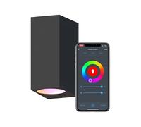 CALEX aplique LED inteligente de exterior, 2×GU10, Up & Downlight, colores RGB y luz de fría a, regulable, resistente al agua, control por aplicación y voz, negro