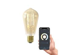 CALEX bombilla LED inteligente, E27 ST64, con filamento dorado, luz blanca, regulable, control por aplicación y voz