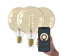 CALEX bombillas LED inteligentes, E27 G125 con filamento dorado, luz blanca, regulables, control por aplicación y voz, pack de 3