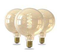 CALEX LED Bombillas, E27, G125, con filamento espiral vintage doradas, luz blanca de 2100 K, regulables, pack de 3