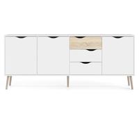 Calicosy - Aparador 3 puertas, 3 cajones blanco y roble decorativo L195,7 cm - BILLUND