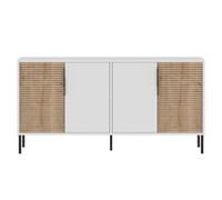 Calicosy - Aparador (4 puertas, decoración de zafiro, color blanco y roble, zafiro