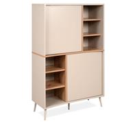 Calicosy - Aparador alto de 2 puertas, 6 nichos decorativos en arena y roble artesanal H140 cm - MYR