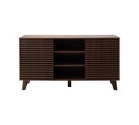 Calicosy - Aparador de 2 puertas correderas efecto madera ranurada - Decoración madera nogal oscuro - Colección Fribourg - Mueble de almacenamiento Salón, comedor - 140 x 39 x 75 cm