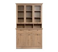 Calicosy - Aparador vitrina 6 puertas (3 vitradas), 3 cajones y 3 nichos L120 cm - TIMBER - Roble