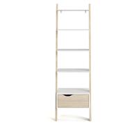 Calicosy - Biblioteca 4 estantes, 1 cajón blanco y roble decorativo H180,4 cm - BILLUND