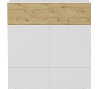 Calicosy - Buffet 8 cajones blanco brillante y decoración de roble Belm 5 - L109 x H115 cm