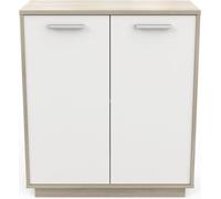 Calicosy - Buffet bajo de 2 puertas, decoración de madera y blanco, L78 cm - Léo