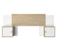 CALICOSY - Cabecero con 2 mesitas de noche cerradas, diseño blanco y roble - ALIX