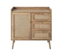 Calicosy - Cajonera con 1 puerta 3 cajones con fachadas de ratán y patas de madera L80 cm - PALMO