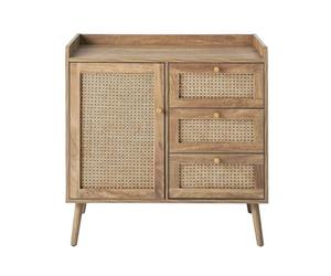 Calicosy - Cajonera con 1 puerta 3 cajones con fachadas de ratán y patas de madera L80 cm - PALMO