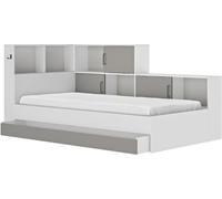 Calicosy - Cama con almacenaje 90 x 200 cm - Blanco y gris